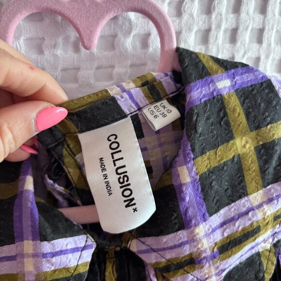 Collusion black plaid maxi dress with statement collar size US6 - Picture 3 of 3